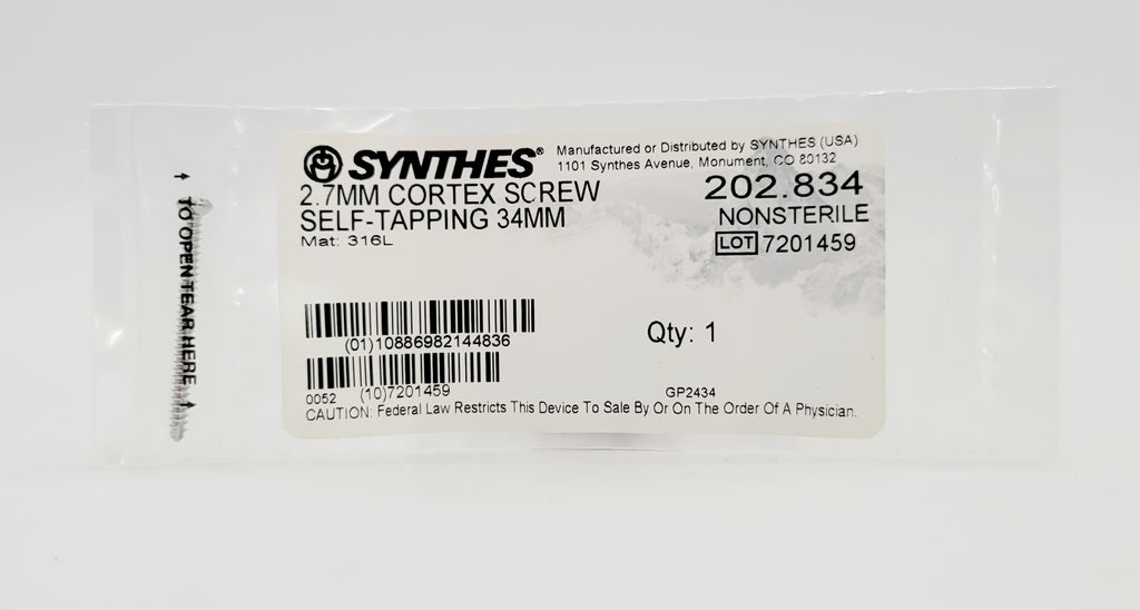 Synthes  202.834 2.7MM CORTEX SCREW SELF-TAPPING 34MM