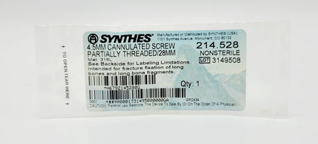 Synthes  214.528 4.5MM CANNULATED SCREW PARTIALLY THREADED/28MM Synthes