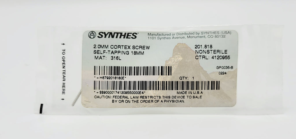 Synthes 201.818 2.0mm Cortex Screw Self-tapping 18mm