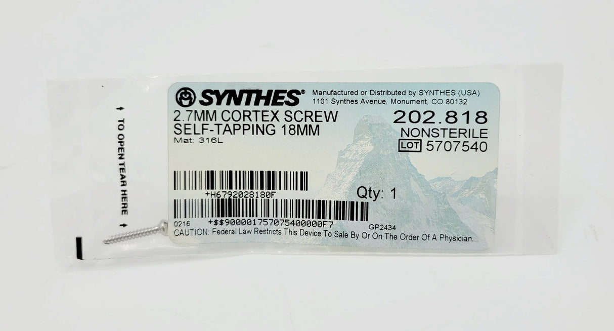 Synthes 202.818 2.7mm Cortex Screw Self-tapping 18mm Synthes