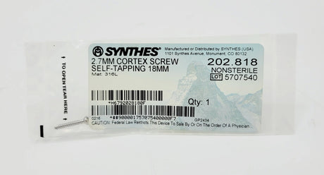 Synthes 202.818 2.7mm Cortex Screw Self-tapping 18mm Synthes