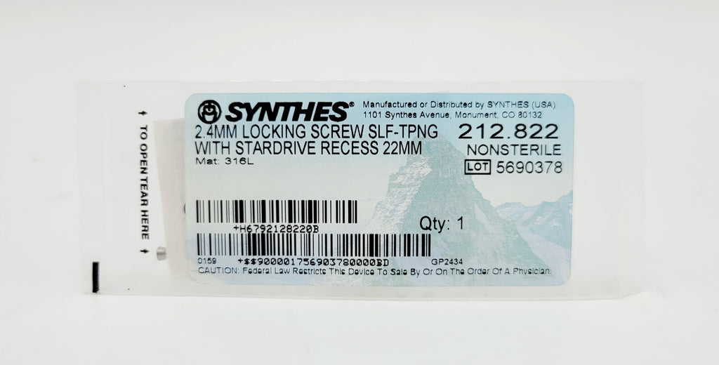 Synthes 212.822 2.4mm Locking Screw Self-tapping W/ Stardrive Recess 22mm