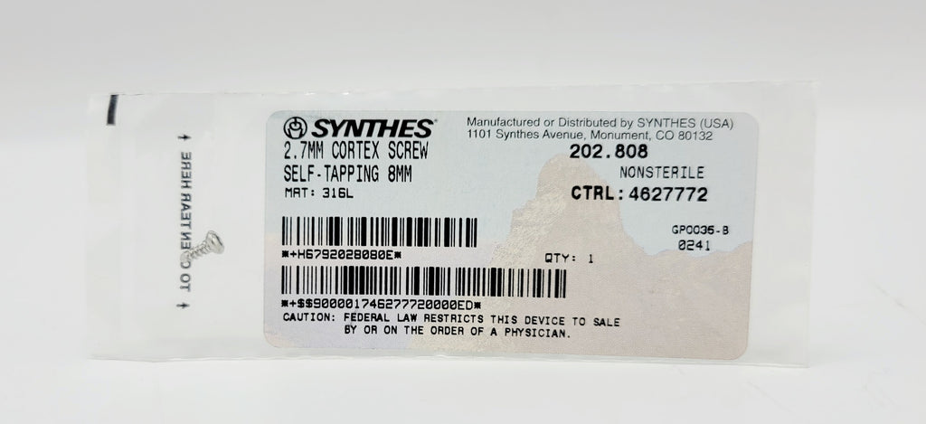 Synthes  202.808 2.7MM CORTEX SCREW SELF-TAPPING 8MM