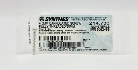 Synthes 214.730 4.5mm Cannulated Screw Fully Threaded/30mm Synthes