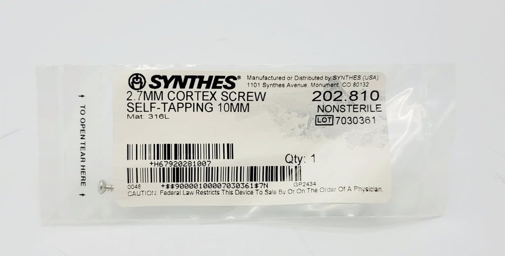 Synthes 202.810 2.7mm Cortex Screw Self-tapping 10mm