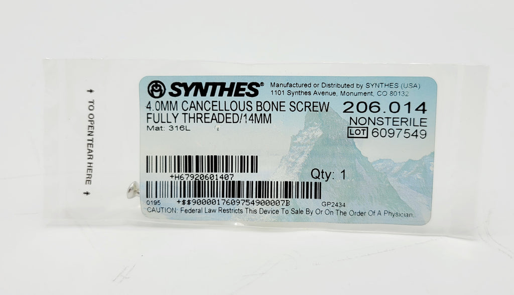 Synthes 206.014 4.0mm Cancellous Bone Screw Fully Threaded/14mm