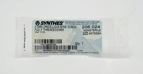 Synthes 206.024 4.0mm Cancellous Bone Screw Fully Threaded/24mm Synthes