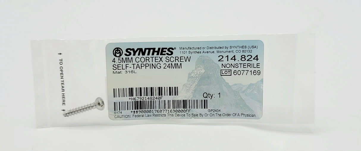Synthes 214.824 4.5mm Cortex Screw Self-tapping 24mm Synthes
