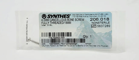 Synthes 206.018 4.0mm Cancellous Bone Screw Fully Threaded 18mm Synthes