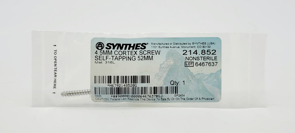 Synthes 214.852 4.5mm Cortex Screw Self-tapping 52mm