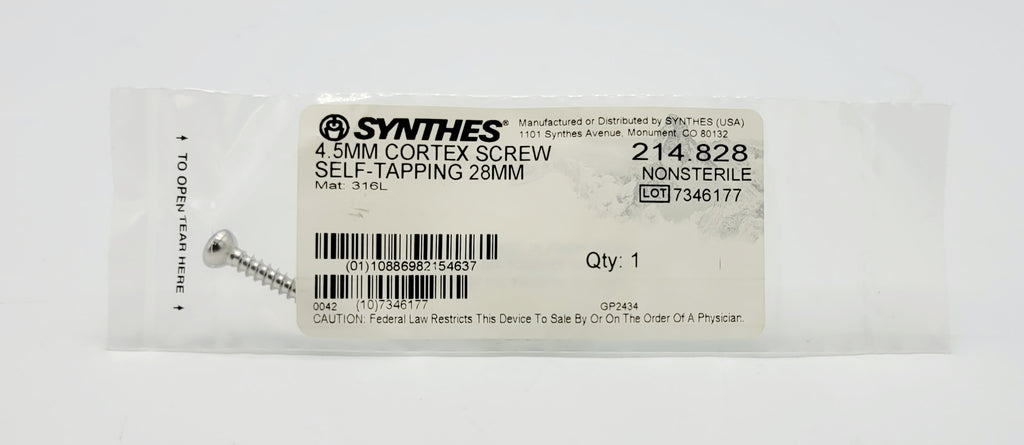 Synthes 214.828 4.5mm Cortex Screw Self-tapping 28mm