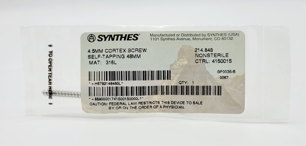 Synthes 214.848 4.5mm Cortex Screw Self-tapping 48mm