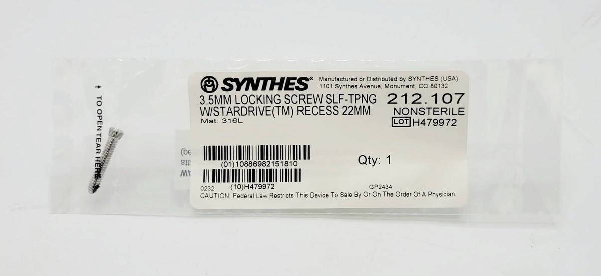 Synthes 212.107 3.5mm Locking Screw 22mm T15 StarDrive