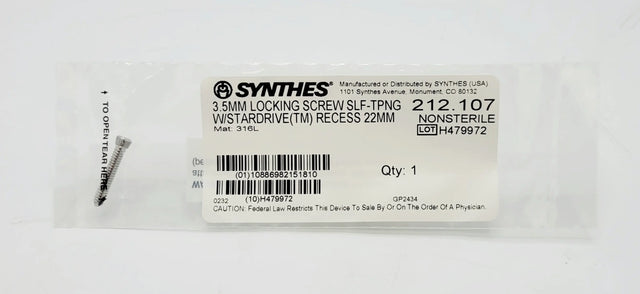 Synthes 212.107 3.5mm Locking Screw 22mm T15 StarDrive