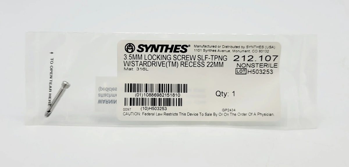 Synthes 212.107 3.5mm Locking Screw 22mm T15 StarDrive
