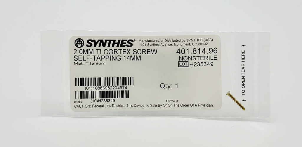 Synthes  401.814.96 2.0MM TI CORTEX SCREW SELF-TAPPING 14MM