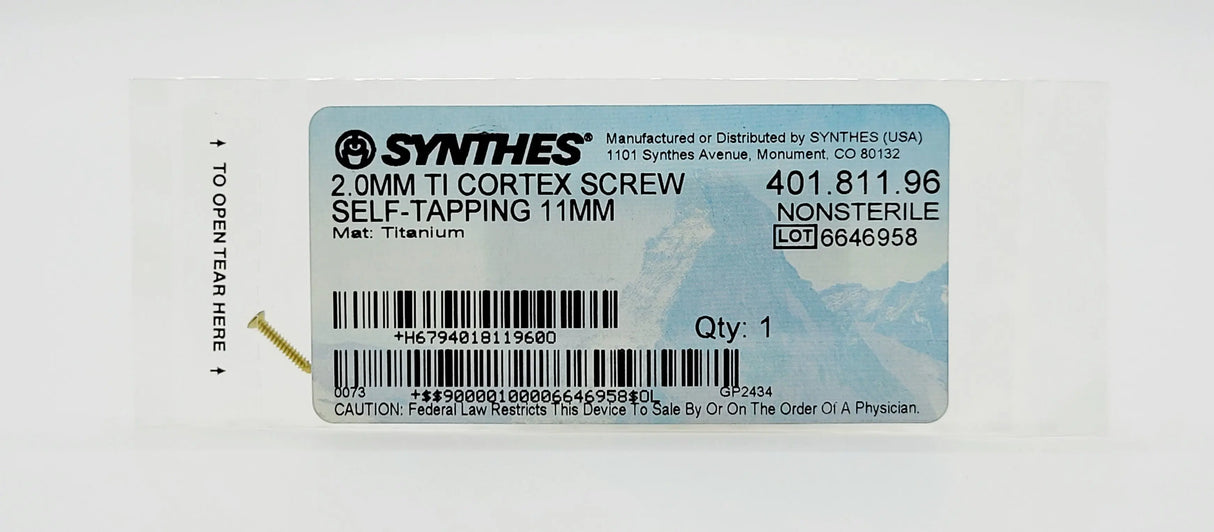 Synthes  401.811.96 2.0MM TI CORTEX SCREW SELF-TAPPING 11MM Synthes