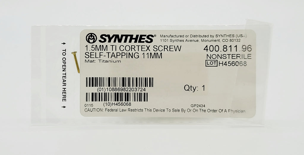 Synthes  400.811.96 1.5MM TI CORTEX SCREW SELF-TAPPING 11MM