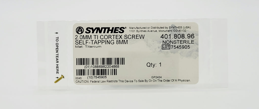 Synthes  401.808.96 2.0MM TI CORTEX SCREW SELF-TAPPING 8MM