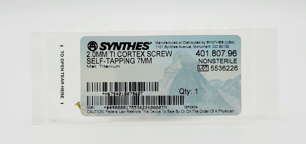 Synthes  401.807.96 2.0MM TI CORTEX SCREW SELF-TAPPING 7MM