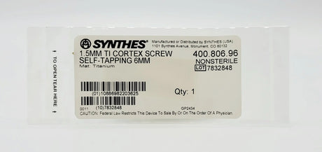Synthes  400.806.96 1.5MM TI CORTEX SCREW SELF-TAPPING 6MM Synthes