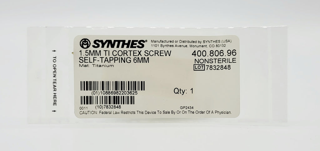 Synthes  400.806.96 1.5MM TI CORTEX SCREW SELF-TAPPING 6MM