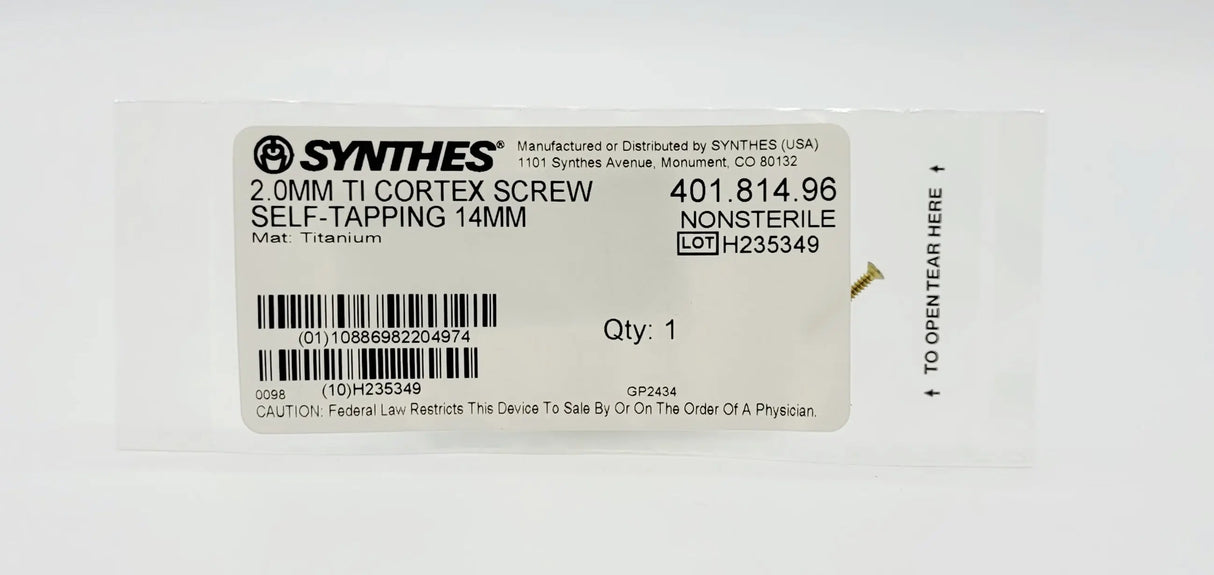 Synthes  401.814.96 2.0MM TI CORTEX SCREW SELF-TAPPING 14MM Synthes