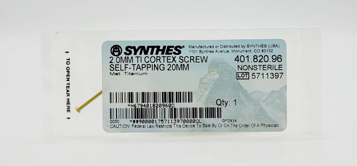 Synthes  401.820.96 2.0MM TI CORTEX SCREW SELF-TAPPING 20MM Synthes