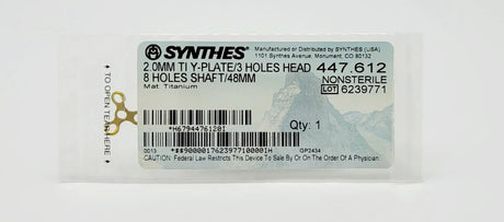 Synthes 447.612 2.0mm TI Y-Plate 3 Holes Head 8 Holes Shaft 48mm Synthes