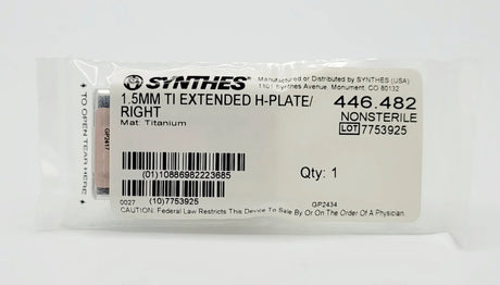 Synthes 446.482 1.5mm TI Extended H-Plate Right Synthes