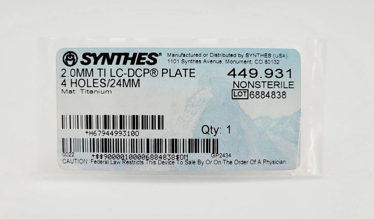 Synthes 449.931 2.0mm Titanium LC-DCP Plate Synthes