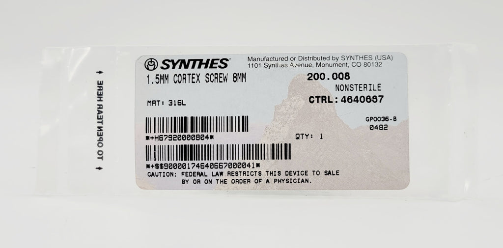 Synthes 200.008 1.5mm Cortex Screw 8mm