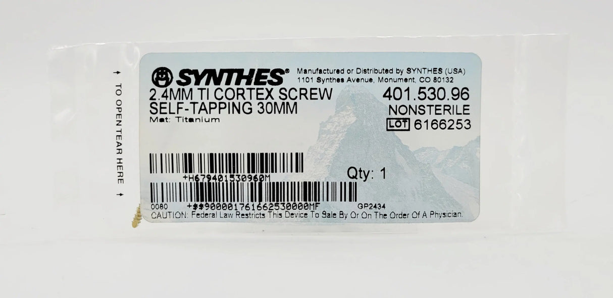 Synthes 401.530.96 2.4mm Titanium Cortex Screw Self-tapping 30mm Synthes