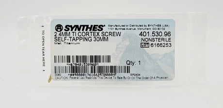 Synthes 401.530.96 2.4mm Titanium Cortex Screw Self-tapping 30mm Synthes