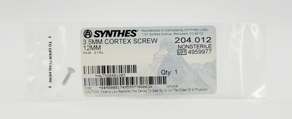 Synthes 204.012 3.5mm Cortex Screw 12mm