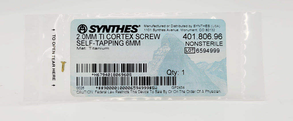 Synthes 401.806.96 2.0mm Titanium Cortex Screw Self-tapping 6mm