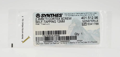 Synthes 401.512.96 2.4mm Titanium Cortex Screw Self-tapping 12mm Synthes
