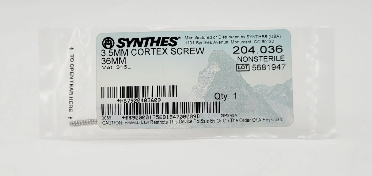 Synthes 204.036 3.5mm Cortex Screw 36mm Synthes