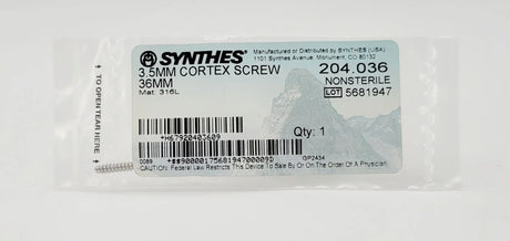 Synthes 204.036 3.5mm Cortex Screw 36mm Synthes