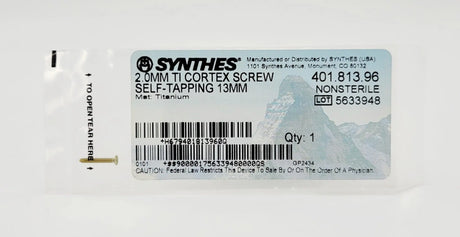 Synthes 401.813.96 2.0mm TI Cortex Screw Self-Tapping 13mm Ethicon