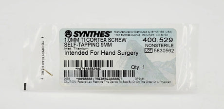 Synthes 400.529 1.0mm TI Cortex Screw Self-Tapping 9mm Synthes