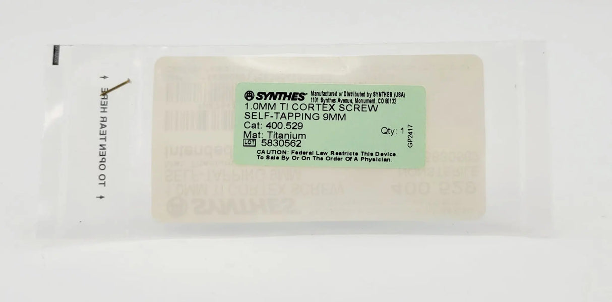 Synthes 400.529 1.0mm TI Cortex Screw Self-Tapping 9mm Synthes