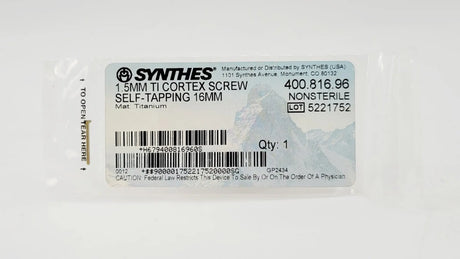 Synthes 400.816.96 1.5mm TI Cortex Screw Self-Tapping 16mm Synthes