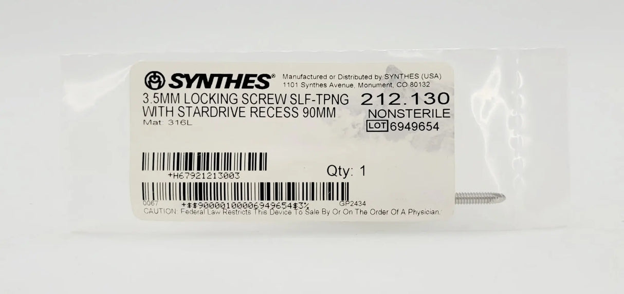 Synthes 212.130 3.5mm Locking Screw Self-Tapping w/ Stardrive Recess 90mm Synthes