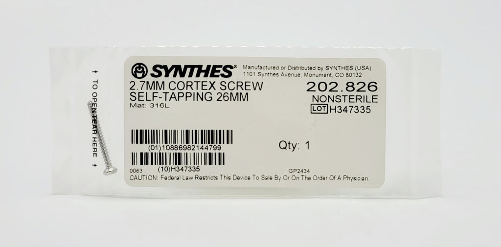 Synthes  202.826 2.7MM CORTEX SCREW SELF-TAPPING 26MM