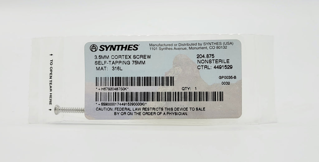 Synthes  204.875 3.5MM CORTEX SCREW SELF-TAPPING 75MM