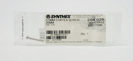 Synthes  204.026 3.5MM CORTEX SCREW 26MM Synthes
