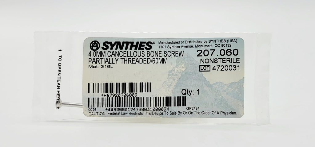 Synthes  207.060 4.0MM CANCELLOUS BONE SCREW PARTIALLY THREADED/60MM