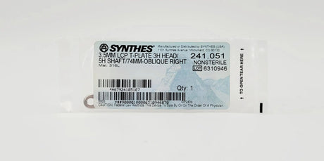 Synthes 241.051 3.5mm LCP T-Plate 3H Head 5H Shaft 74mm Oblique Right Synthes