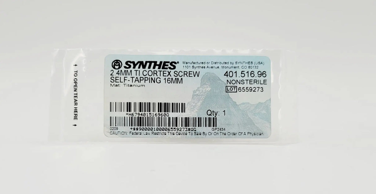 Synthes 401.516.96 2.4mm TI Cortex Screw Self-Taping 16mm Synthes